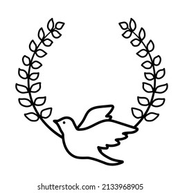 Frame illustration of the simple and cute little bird (monochrome line drawing)