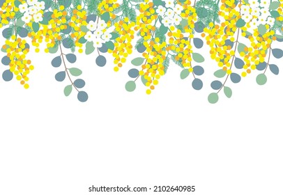 It is a frame illustration of simple mimosa (acacia) and eucalyptus.Vector data that is easy to edit.