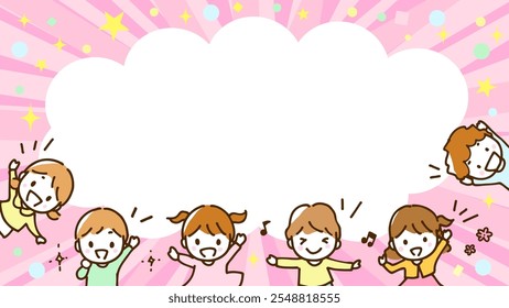 A frame illustration of a small child laughing merrily.