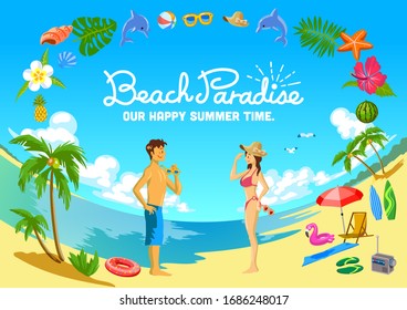 
Frame illustration of summer beach.