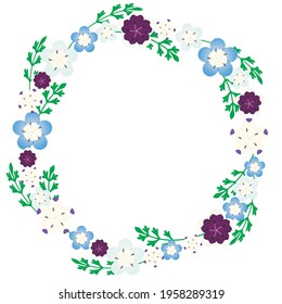 frame illustration using four types of nemophila flowers.