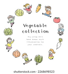 Frame illustration of vegetables and children.