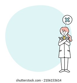 Frame illustration of a woman in a white coat giving the NG sign