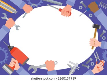 Frame illustration of a worker with tools