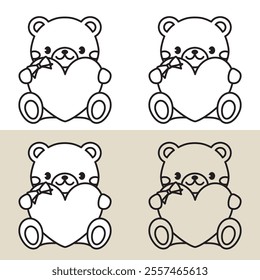 Frame illustrations of cute teddy bear holding a heart for Valentine's Day.