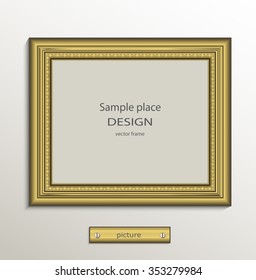 Frame image card paper 3D gold horizontal vector