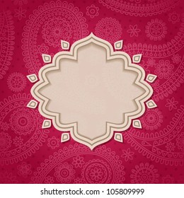 Frame in the Indian style in the background  with paisley pattern. Vector illustration.  Eps10.