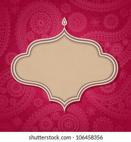 Frame in the Indian style in the background with paisley pattern. Vector illustration. Eps10.