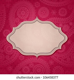 Frame in the Indian style in the background with paisley pattern. Vector illustration. Eps10.