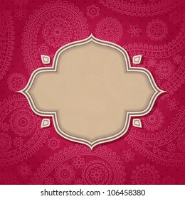 Frame In The Indian Style In The Background With Paisley Pattern. Vector Illustration. Eps10.