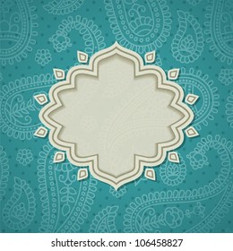 Frame in the Indian style in the background with paisley pattern. Vector illustration. Eps10.