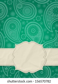 Frame in the Indian style in the background with  paisley pattern. Vector illustration. Eps10.
