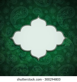 Frame In The Indian Style In The Background With Paisley Pattern. Vector Illustration. 