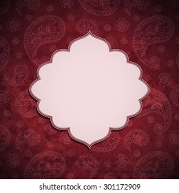 Frame In The Indian Style In The Background With Paisley Pattern. Vector Illustration. 