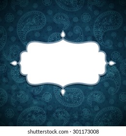 Frame In The Indian Style In The Background With Paisley Pattern. Vector Illustration. 