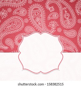 Frame in the Indian style on the background with paisley pattern. Vector illustration.