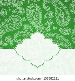 Frame in the Indian style on the background with paisley pattern. Vector illustration.