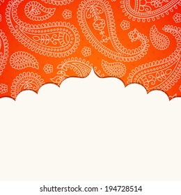 Frame in the Indian style on the background with paisley pattern. Vector illustration. Eps10 (Transparency effects).