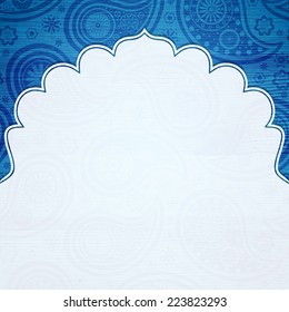 Frame in the Indian style on the background with paisley pattern. Vector illustration. Eps10.