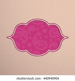 Frame in the Indian style on the background with paisley pattern. Vector illustration. 