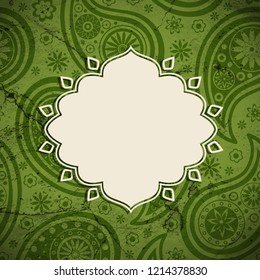 Frame in the Indian style on the grunge background with paisley pattern. Vector illustration. Eps10.