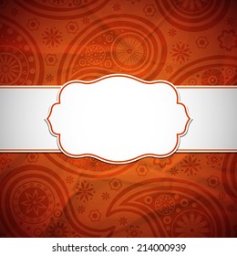Frame in the Indian style on the textured background with paisley pattern. Vector illustration. Eps10