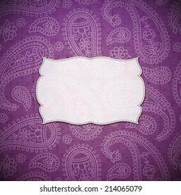 Frame in the Indian style on the textured background with paisley pattern. Vector illustration. Eps10