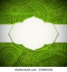 Frame in the Indian style on the textured background with paisley pattern. Vector illustration. Eps10