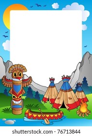 Frame with Indian village - vector illustration.