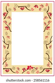 Frame with ink-painted blooming plum-tree
