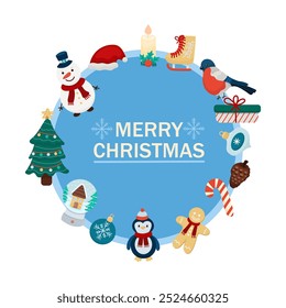 Frame with inscription wishes for the holiday of Christmas with cute elements. Good for greeting cards, printed elements, banners and souvenirs