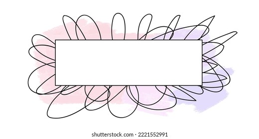Marco para insertar texto o imágenes en un fondo de doodle y puntos de pintura rosada y púrpura.
