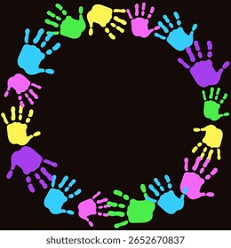 Frame, Instagram post background on black background, background, colorful hands of neon colors, colorful palms