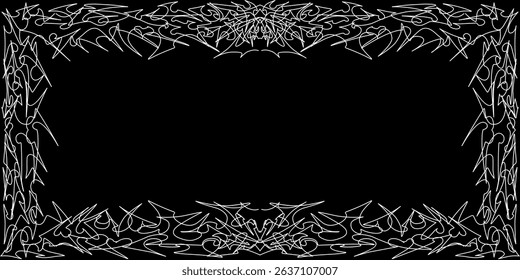 Frame with intricate abstract thorn lines on a black background, ideal for dark art, gothic posters, or metal band visuals.