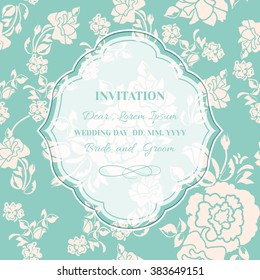 Frame invitation to wedding at the background seamless pattern of roses.Card bridal shower