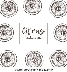 Frame of isolated hand drawn oranges in sketch style. Vector illustration