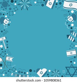 Frame with Israel Independence Day holiday flat design icons. Template with space for text, isolated on background.