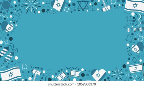 Frame with Israel Independence Day holiday flat design icons. Template with space for text, isolated on background.