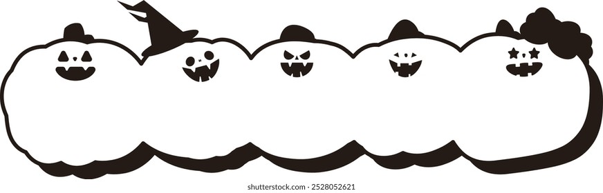 A frame of jack-o-lanterns lined up