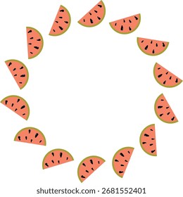 A frame with juicy watermelon slices. Vector cartoon illustration on a white background.