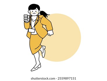 Frame of a jumping female office worker.