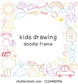 frame with kids drawing -  vector illustration, eps