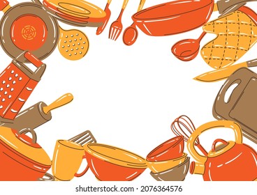 Frame with kitchen utensils. Cooking tools for home and restaurant.