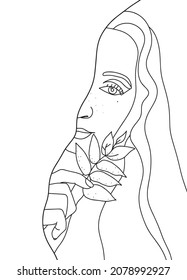 Marco para etiqueta, fondo. Hermosa cara de una mujer. Chica con una hoja de una planta. Cara con pecas, mano con hojas. Para el diseño de etiquetas para cosméticos y otros productos. Aislado en blanco.