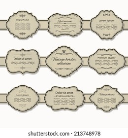 Frame and label set on ribbon. Calligraphic design elements.