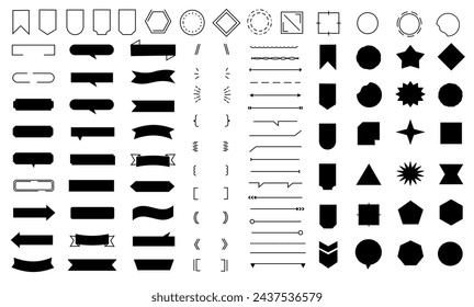 Marco Etiqueta conjunto vector. adorno e ilustración de la forma en blanco y negro 