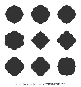 Frame label sticker shape template black silhouette set. Paper price tag stamp name card gift label insignia wedding invitation card sale wax imprint ornate retro shape festive print seal isolated