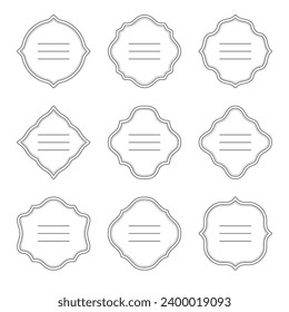 Frame label sticker shape template editable stroke black line set. Price tag vintage thin outline stamp name card gift label insignia wedding invitation card sale ornate retro festive print isolated