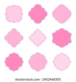 Etiqueta de marco forma pegatina de etiqueta lindo conjunto plano rosado. Romántico elegante vacaciones de boda cariño etiqueta de precio de papel marca de regalo etiqueta de regalo insignia invitación venta sello de impresión retro decoración aislado