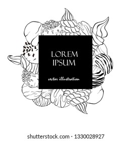 Frame for labels of ice cream. Hand drawn skething style. Vector illustration